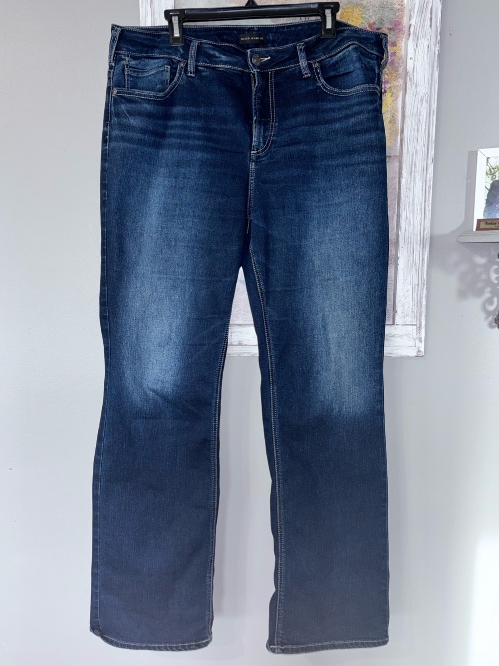 Trendy Buckle Silver Jeans Suki Slim Boot Stretch Whisking Sz 18 (33” Length)